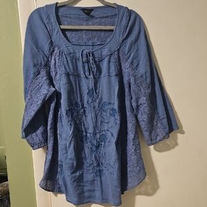 Intro. Blue Embroidered Lace Blouse